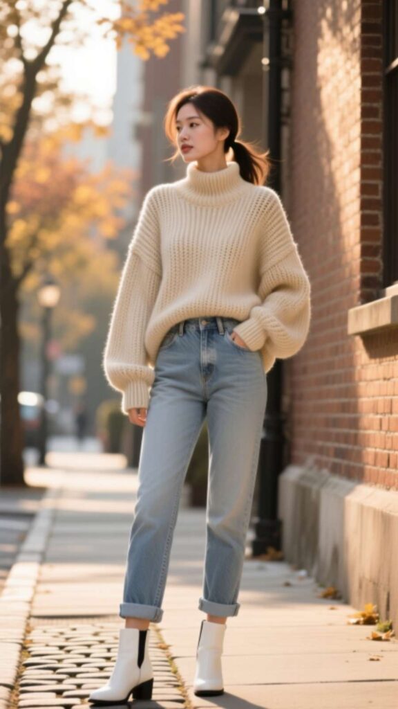 Chunky Knit Sweater with Jeans