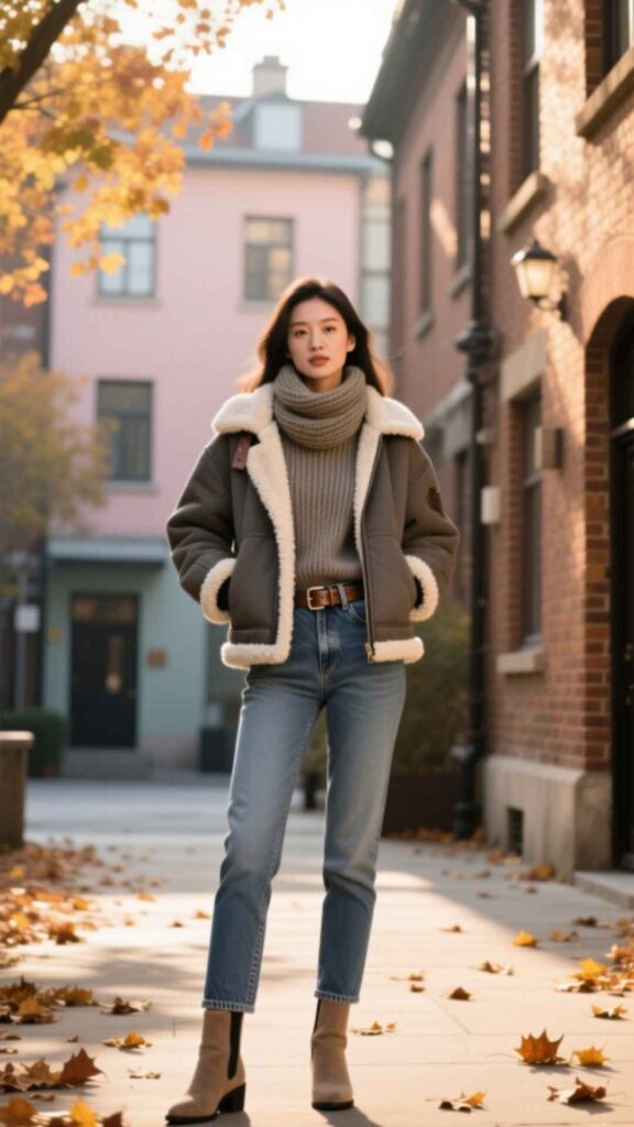 Sherpa Jacket and Jeans