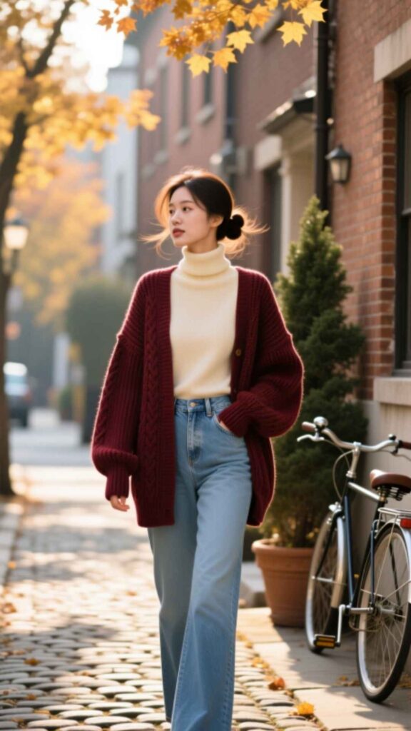 Cable Knit Cardigan with Jeans