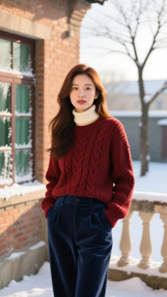 Cable Knit Sweater with Corduroy Pants