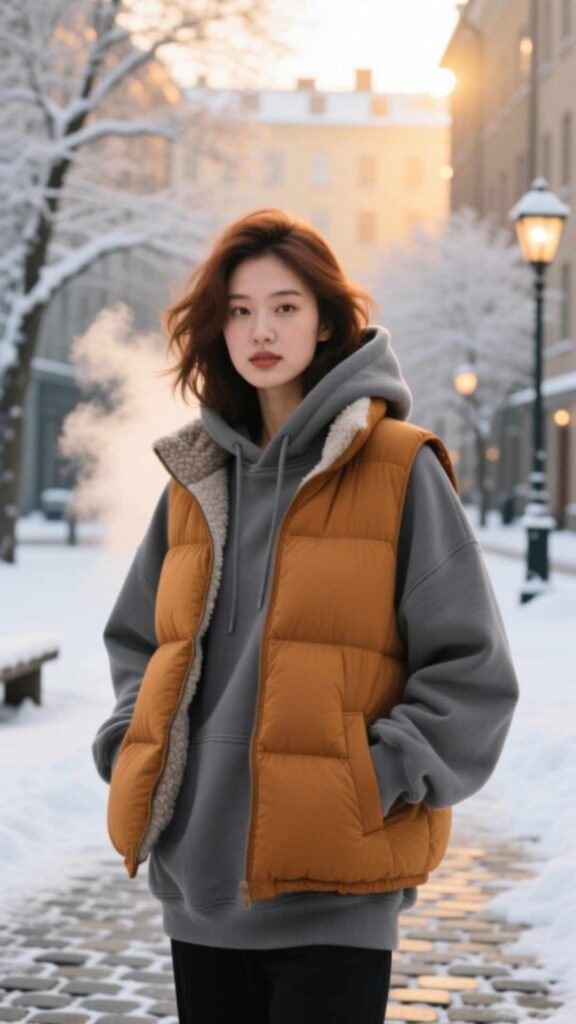 Oversized Hoodie and Puffer Vest