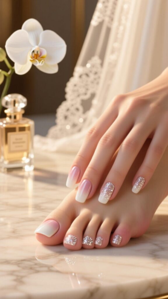 French Pedicure with Sparkle