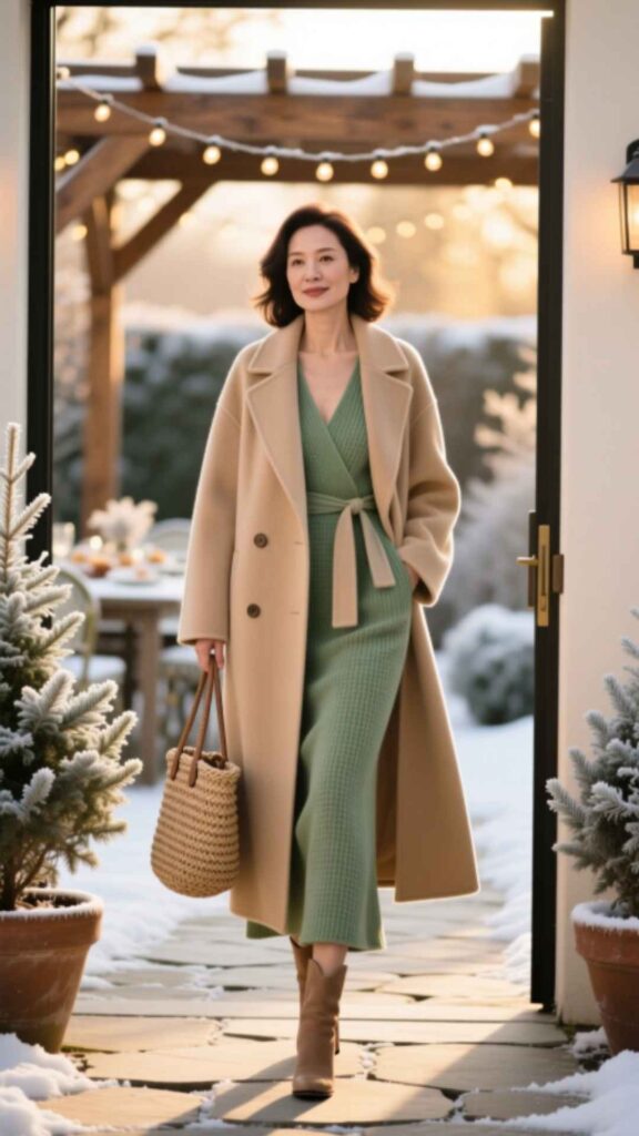 Wool Coat over a Midi Dress