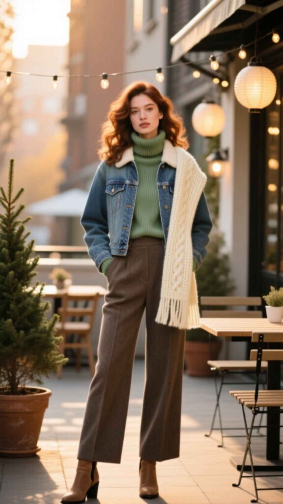 Denim Jacket with Layered Knits