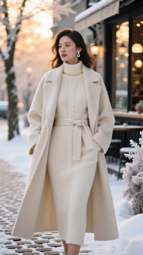 Sweater Dress with a Long Coat