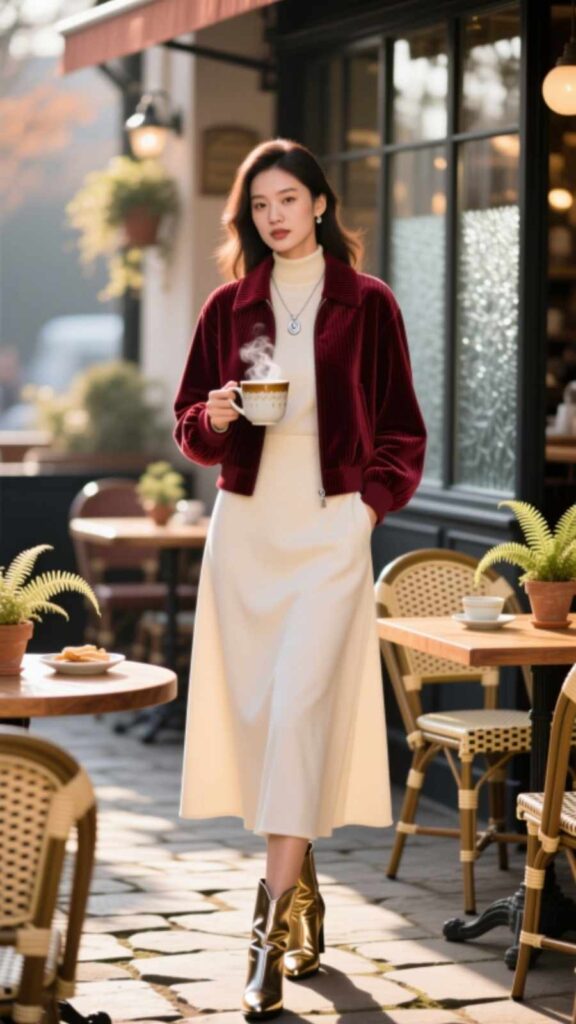 Corduroy Jacket with Midi Dress