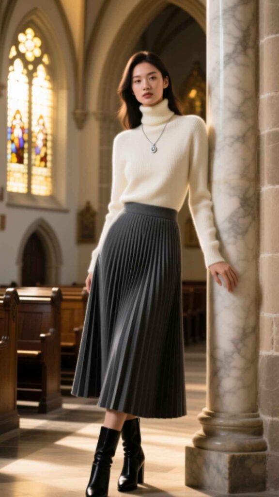 Pleated Skirt with a Turtleneck