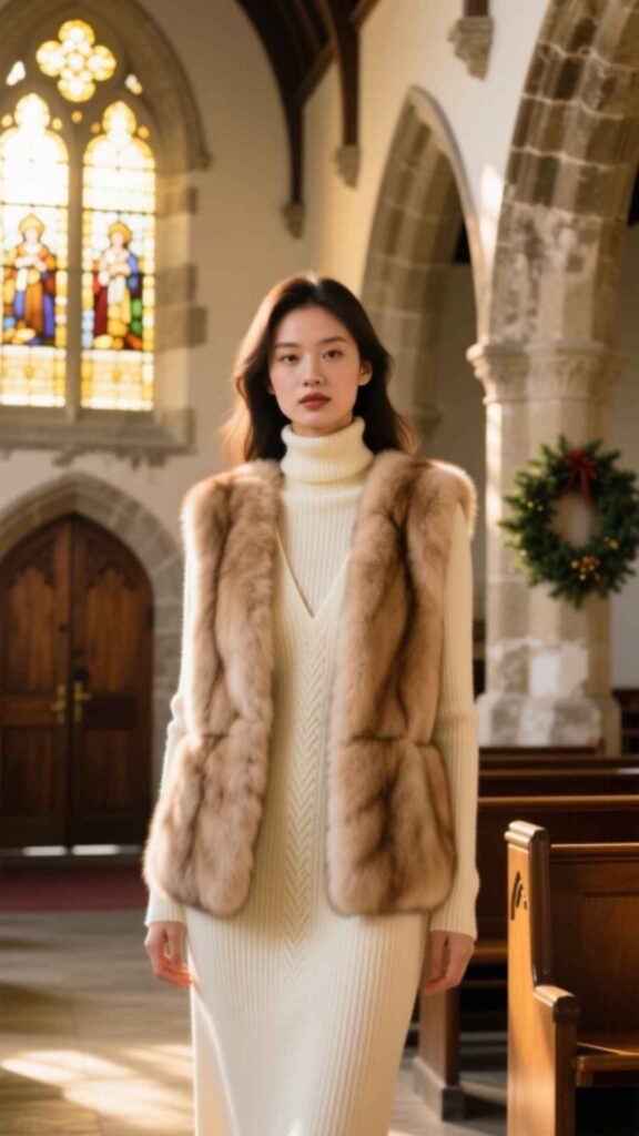 Faux Fur Vest with Knit Dress