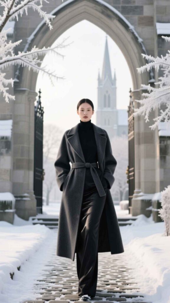 Turtleneck Dress with Belted Coat