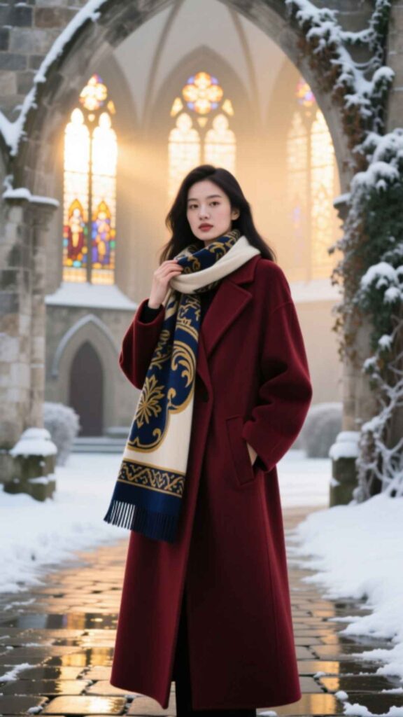 Maxi Coat with Printed Scarf