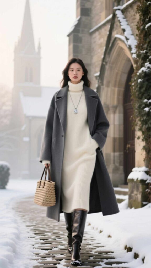 Sweater Dress and Long Coat Combo