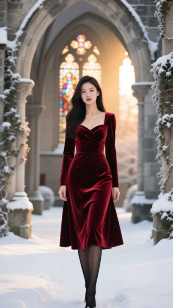 Velvet Dress with Tights