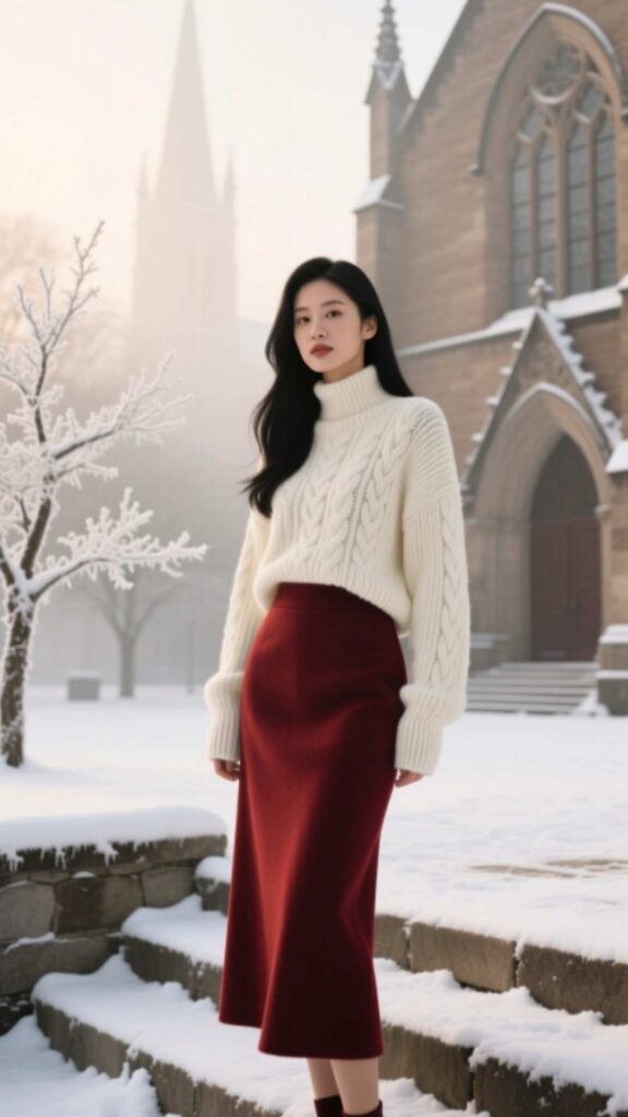 Midi Skirt and Cable Knit Sweater