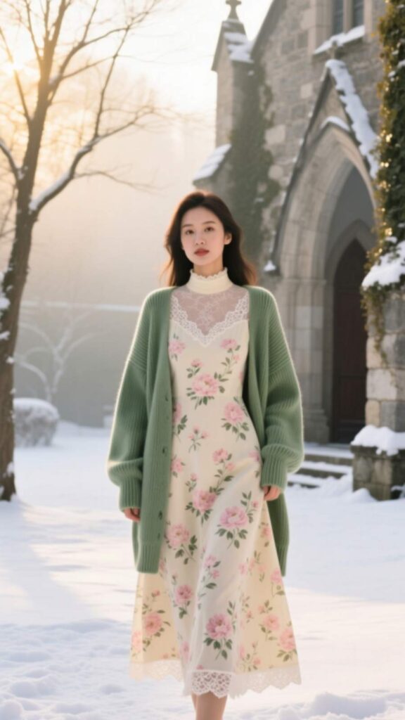 Floral Midi Dress with Cardigan