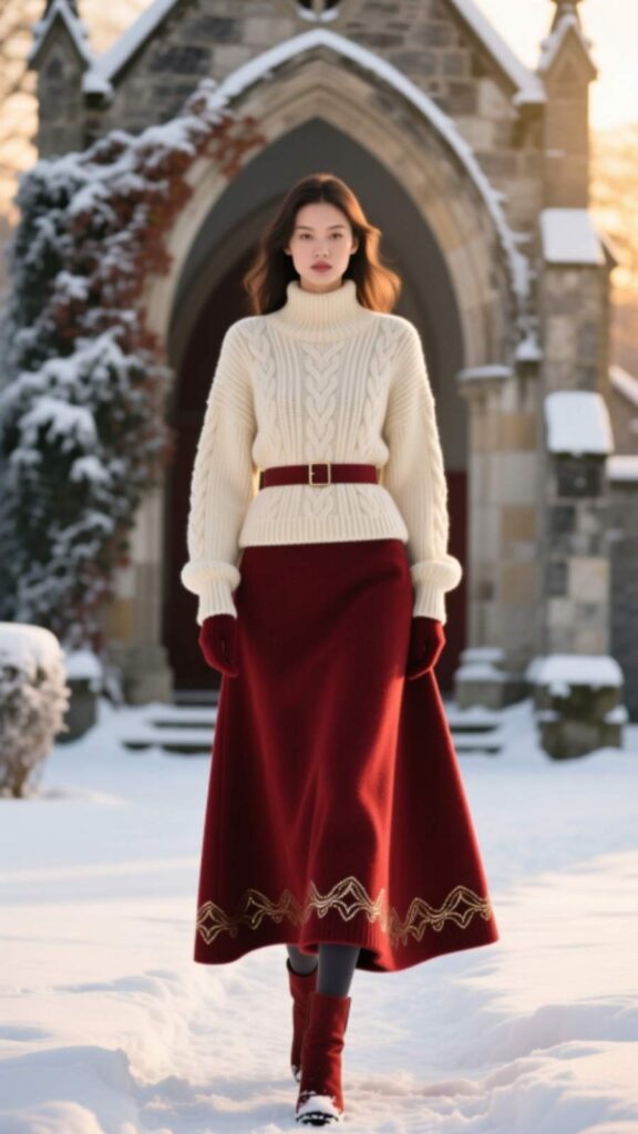 Belted Sweater with Maxi Skirt
