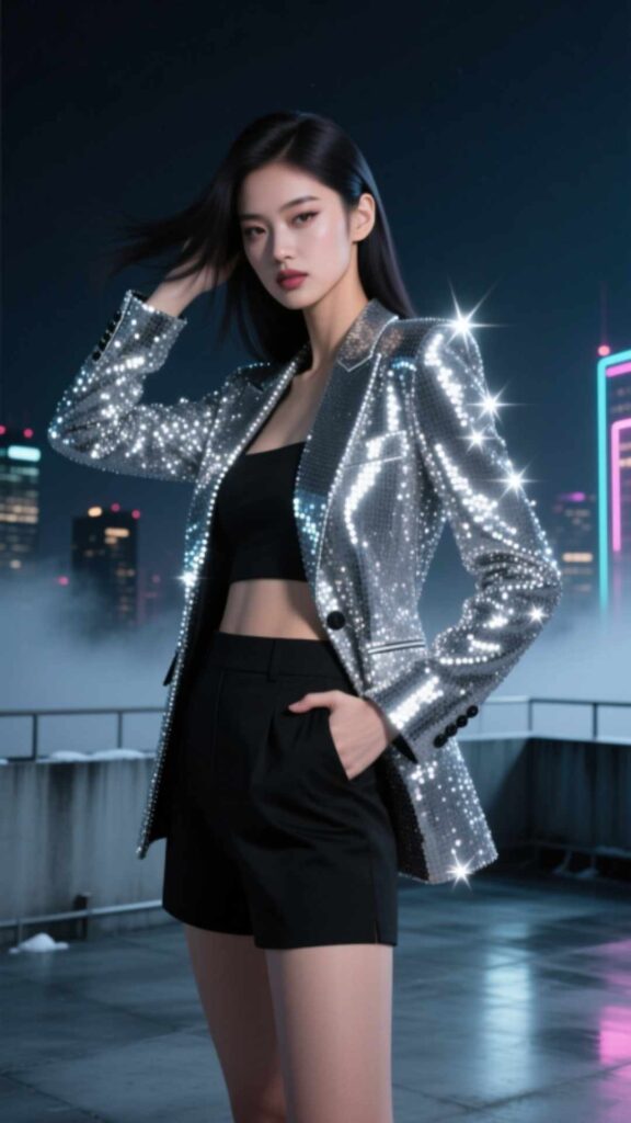 Sequin Blazer and Shorts Set