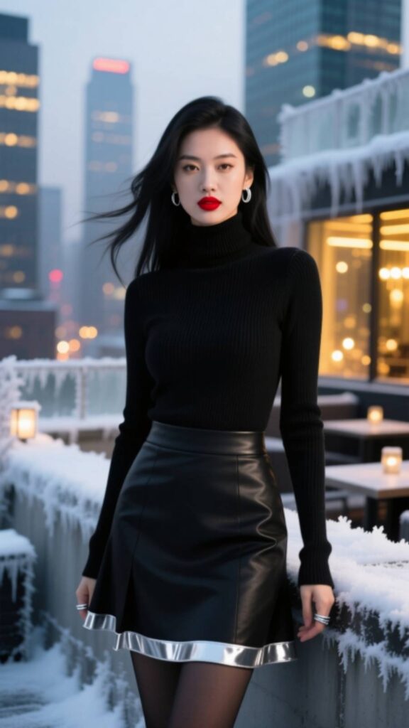 Turtleneck and Mini Skirt Combo