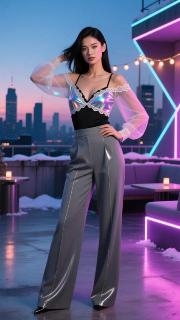 Sheer Top and High-Waist Pants