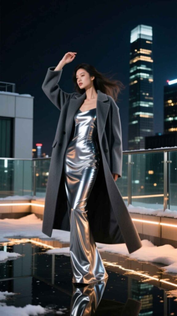 Metallic Mini Dress with Long Coat