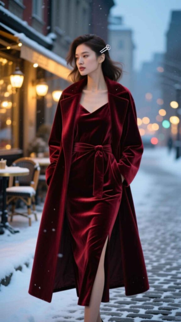 Long Coat over Midi Dress