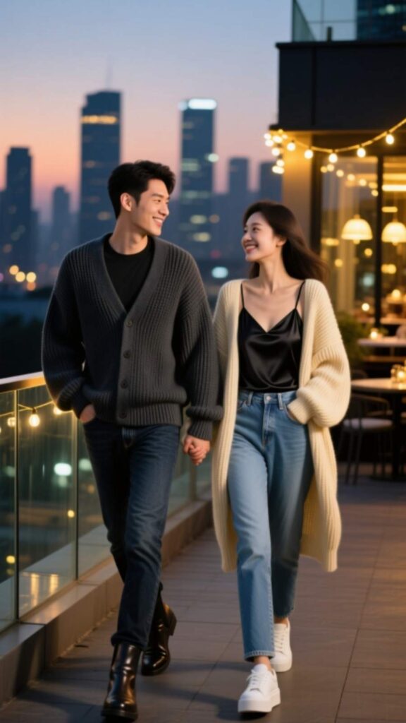 Chunky Knit Cardigan and Jeans