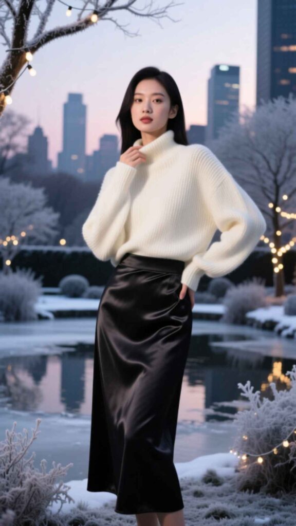 Sweater and Satin Skirt Combo