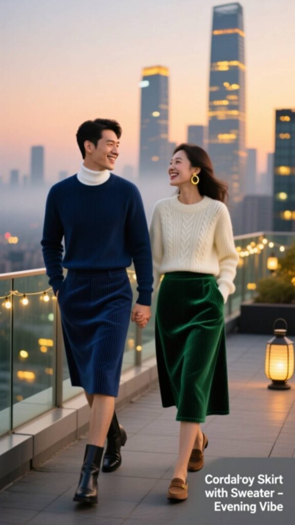 Corduroy Skirt with Sweater