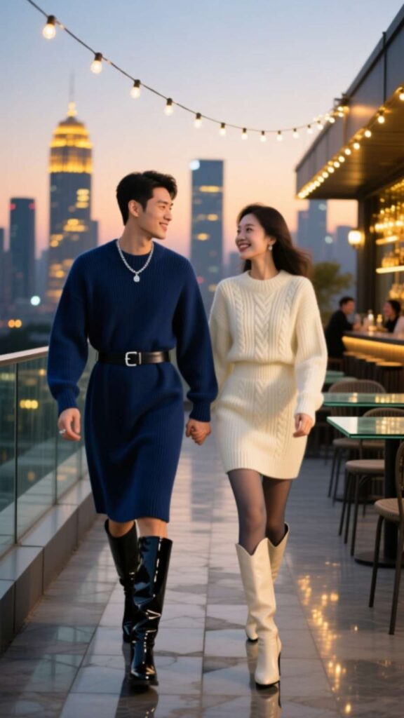 Sweater Dress with Knee-High Boots