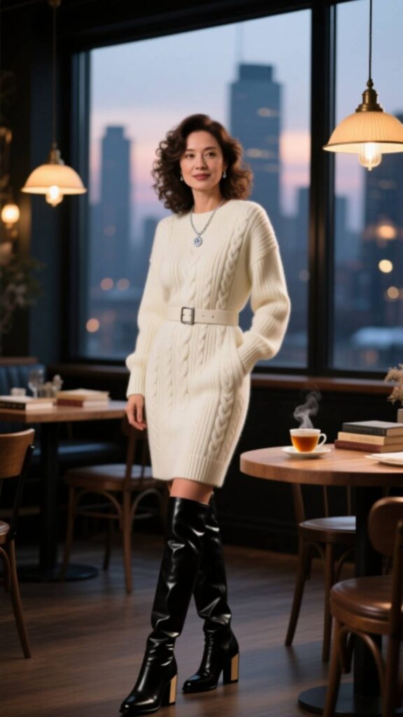 Classic Sweater Dress with Knee-High Boots