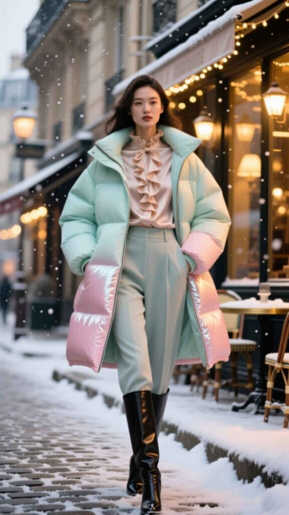 Puffer Jacket Over Chic Ensemble