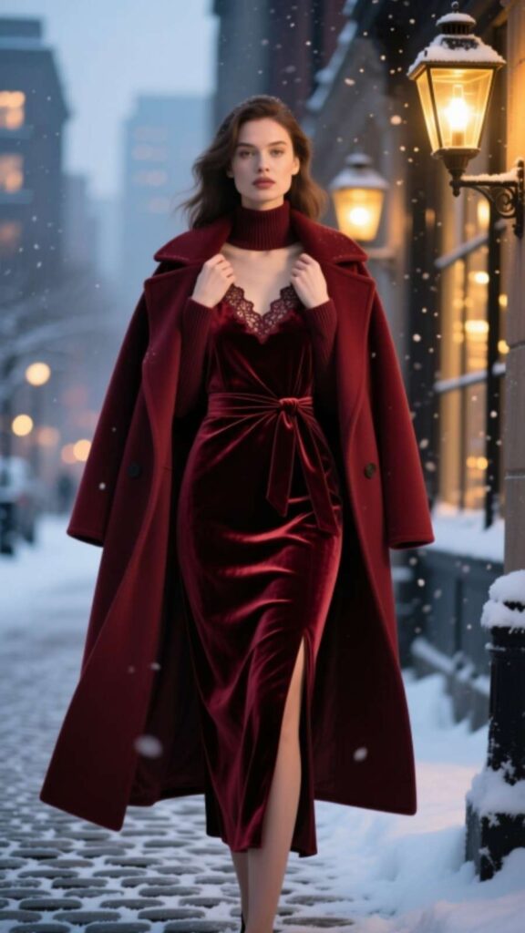 Long Wool Coat over a Midi Dress