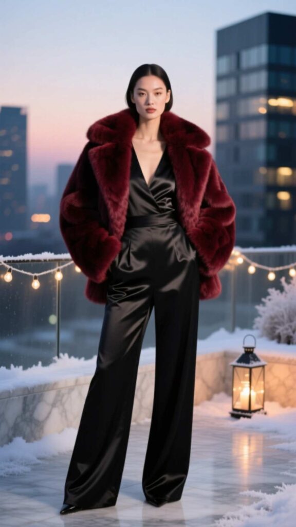 Chic Jumpsuit with Faux Fur Jacket