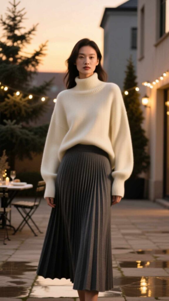 Pleated Skirt with Wool Sweater