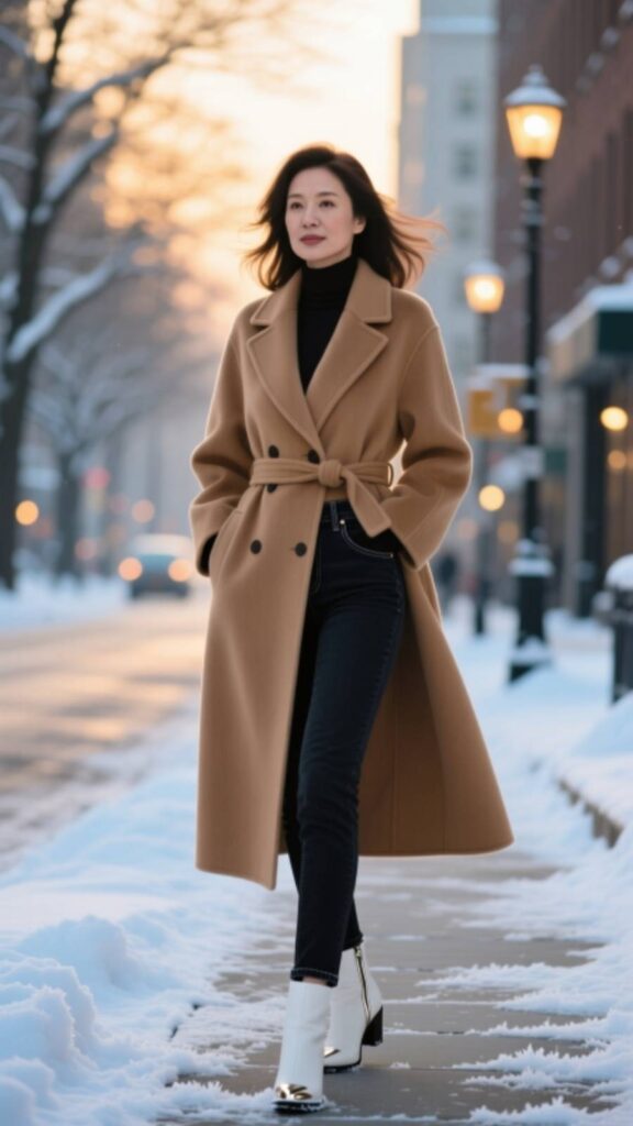 Classic Wool Coat with Skinny Jeans