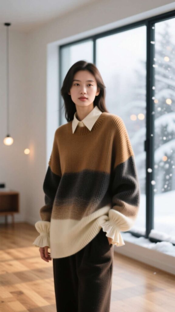 Layered Sweater Over Collared Shirt