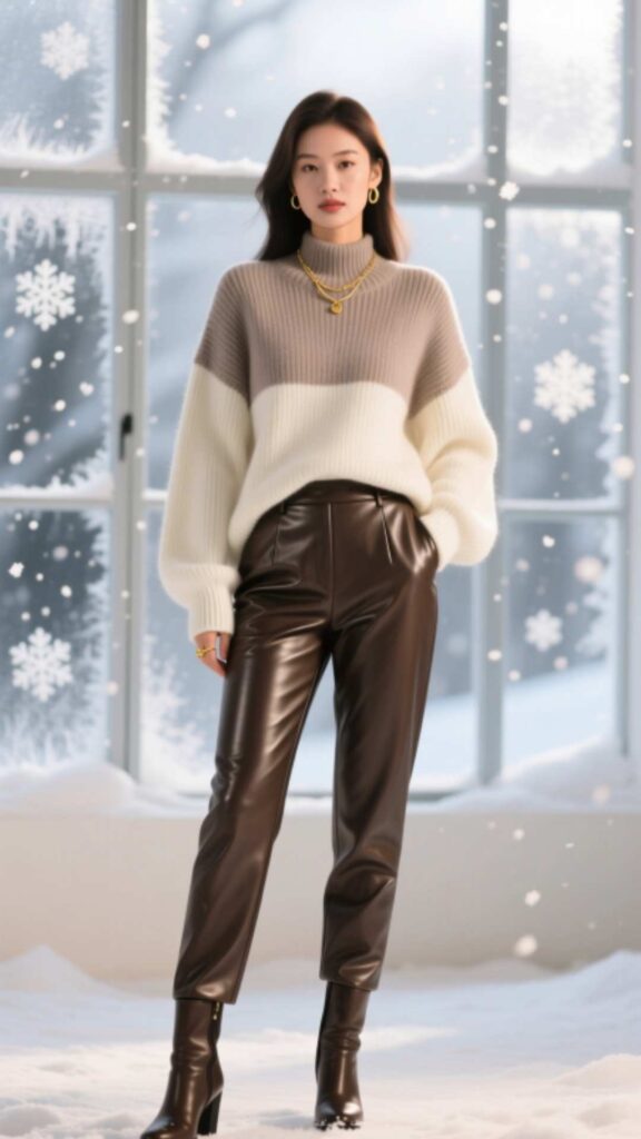  Faux Leather Pants with Sweater