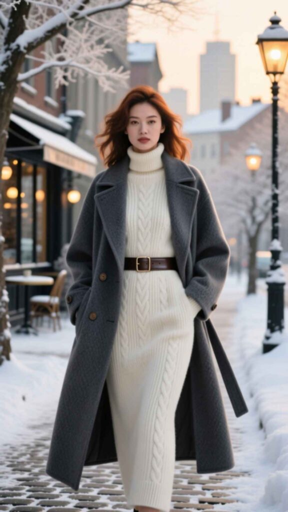 Knit Dress with Belted Coat