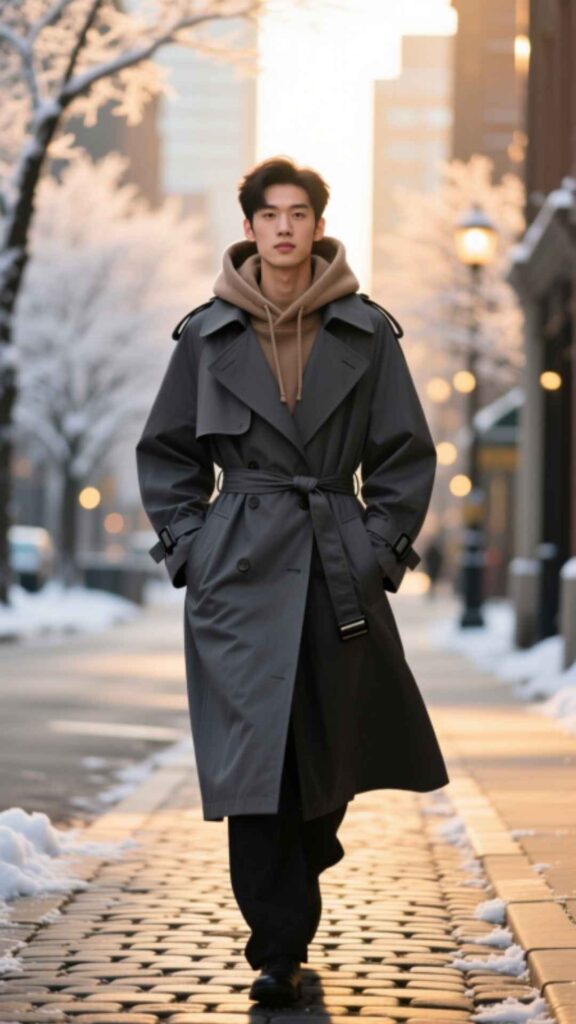 Layered Hoodie Under Trench