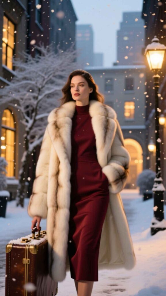 Faux Fur Coat with Midi Dress