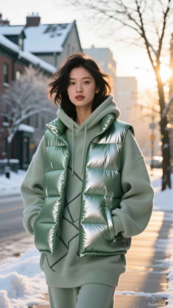 Oversized Hoodie with Puffer Vest
