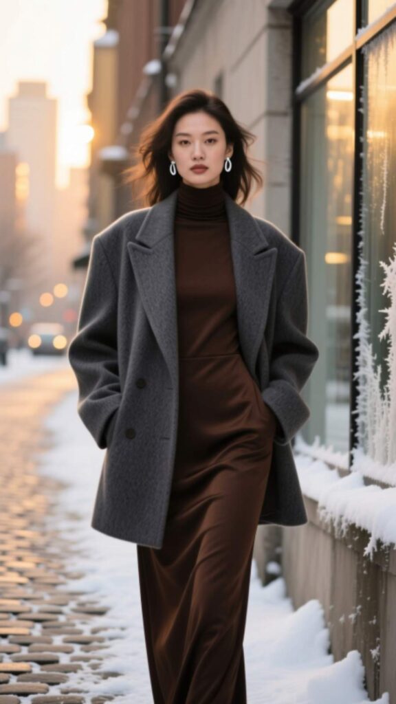 Oversized Blazer with Turtleneck Dress