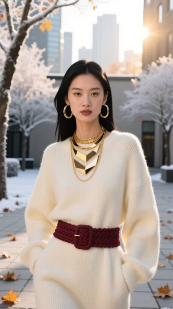 Neutral Sweater with Statement Accessories