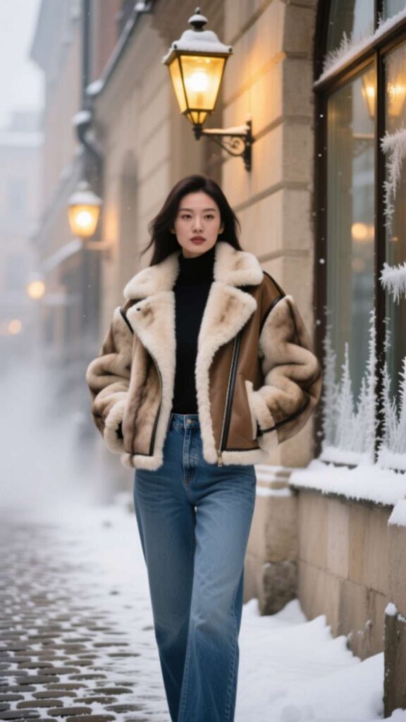 Faux Shearling Jacket with Jeans