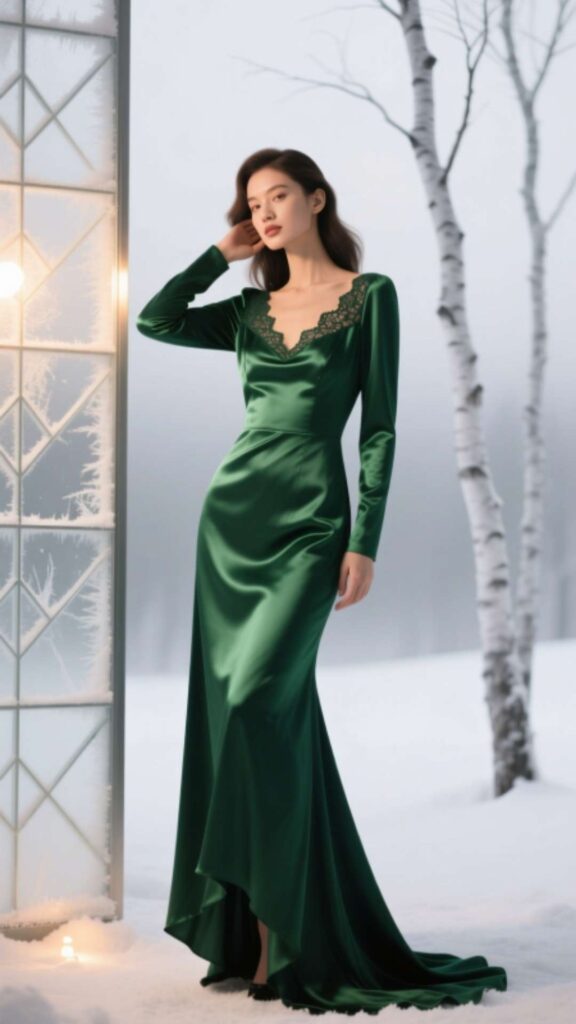 Long Sleeve Satin Dress