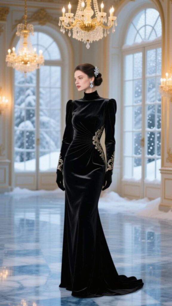 Classic Black Velvet Gown