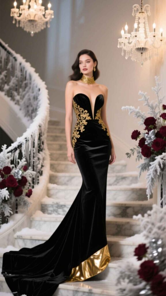 Black and Gold Combo Dress