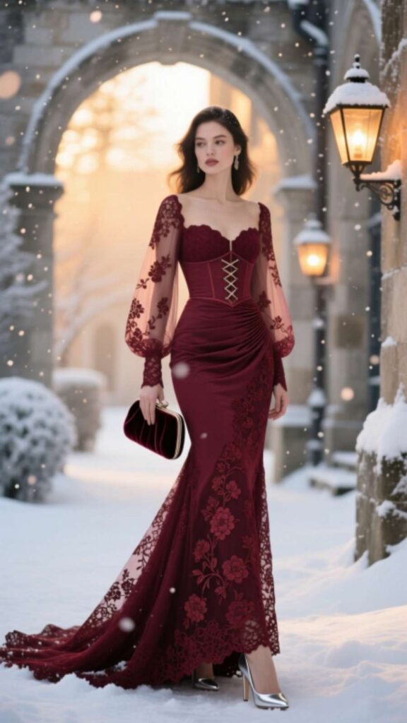 Burgundy Lace Dress