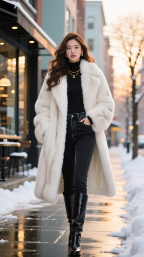 Faux Fur Coat with Skinny Jeans