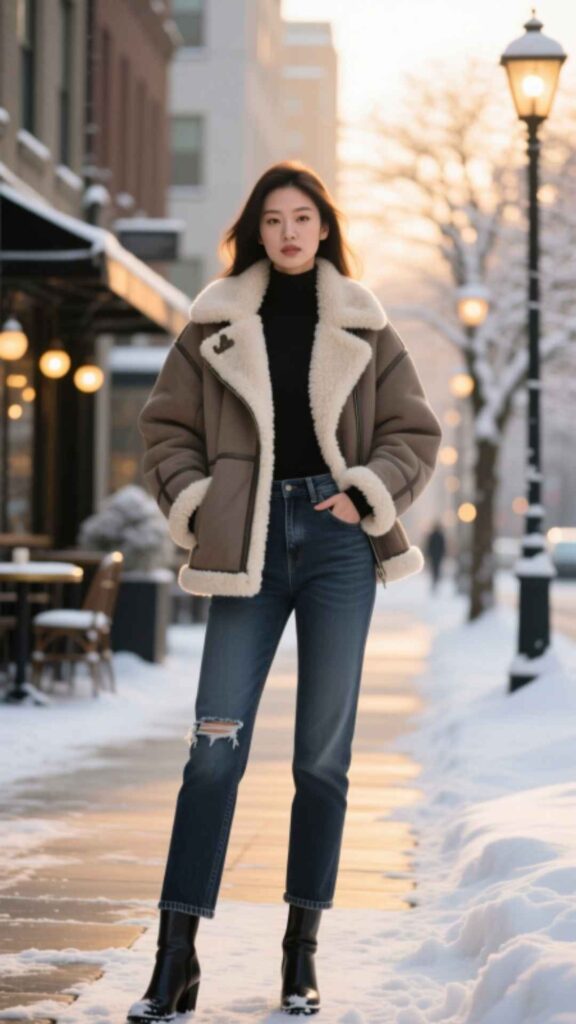 Shearling Jacket with Jeans