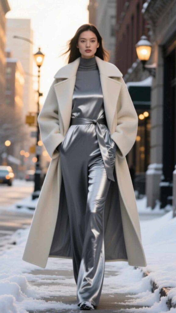 Longline Coat over Jumpsuit
